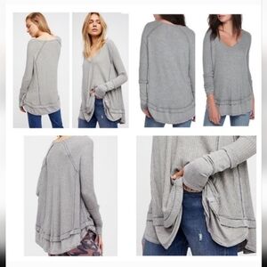 Free People Waffle We the Free Laguna Thermal Gray Swing Top XS